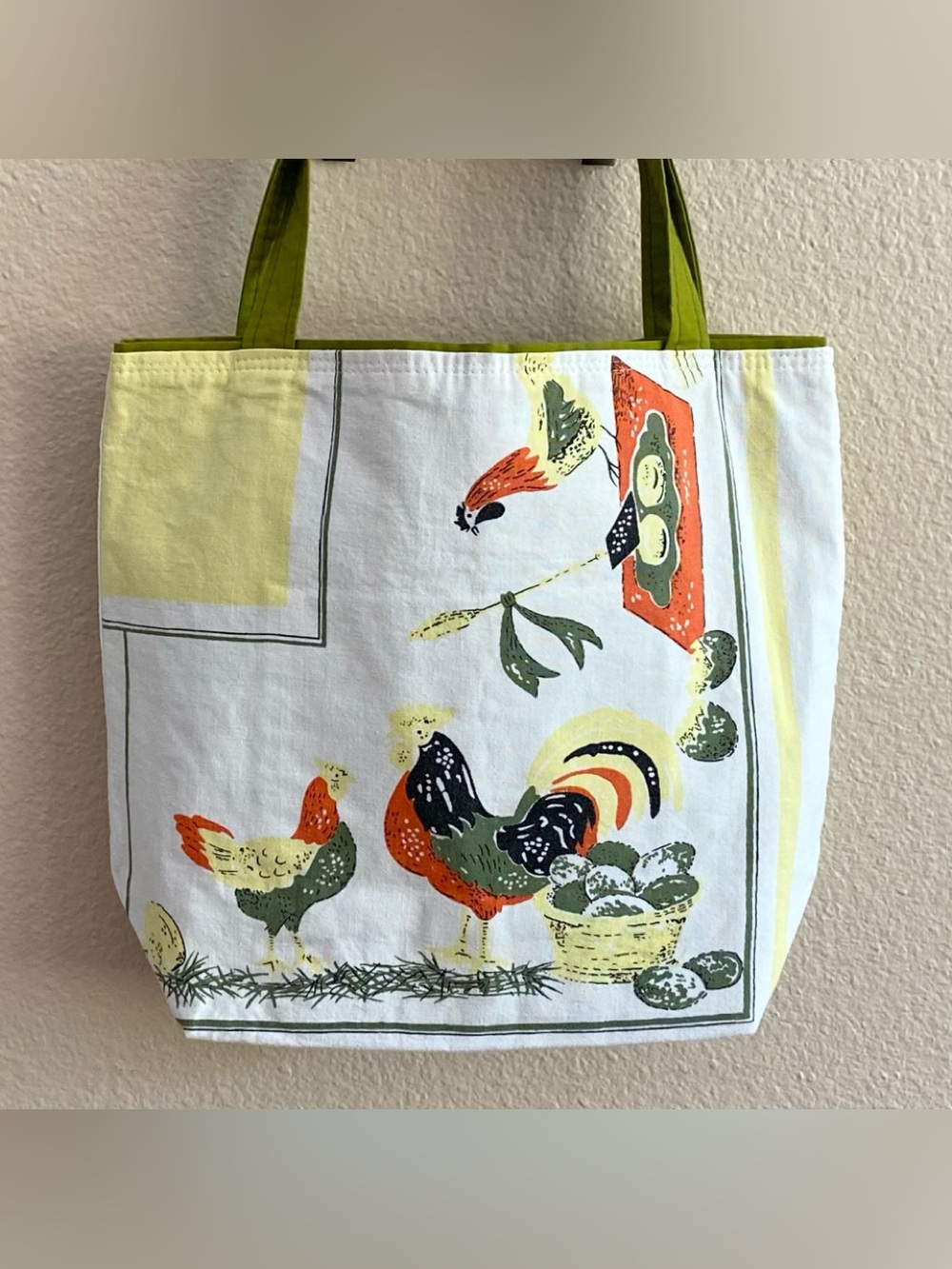 Bag / Tote / Purse / Grocery / Market ~ Vintage Tablecloth ~ Chicken n’ Eggs